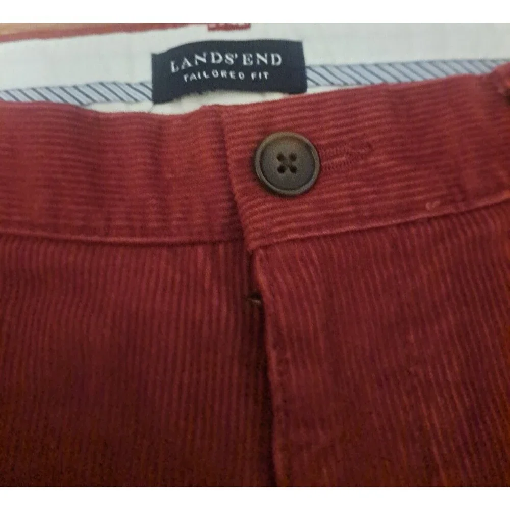 NEW Mens Lands End Corduroy Pants Currant Red 36x30 Tailored Fit Cotton Pleated